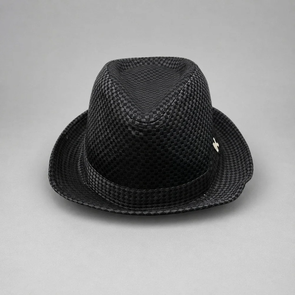 Kenny K Mens Fedora Hat Size Medium Black Tonal Checkered Classic Dress Hat